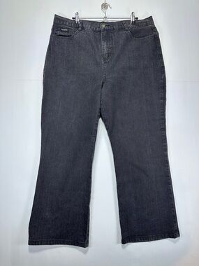 Simon Chang Straight Leg Jeans Cropped Black Stretch Denim Size 16